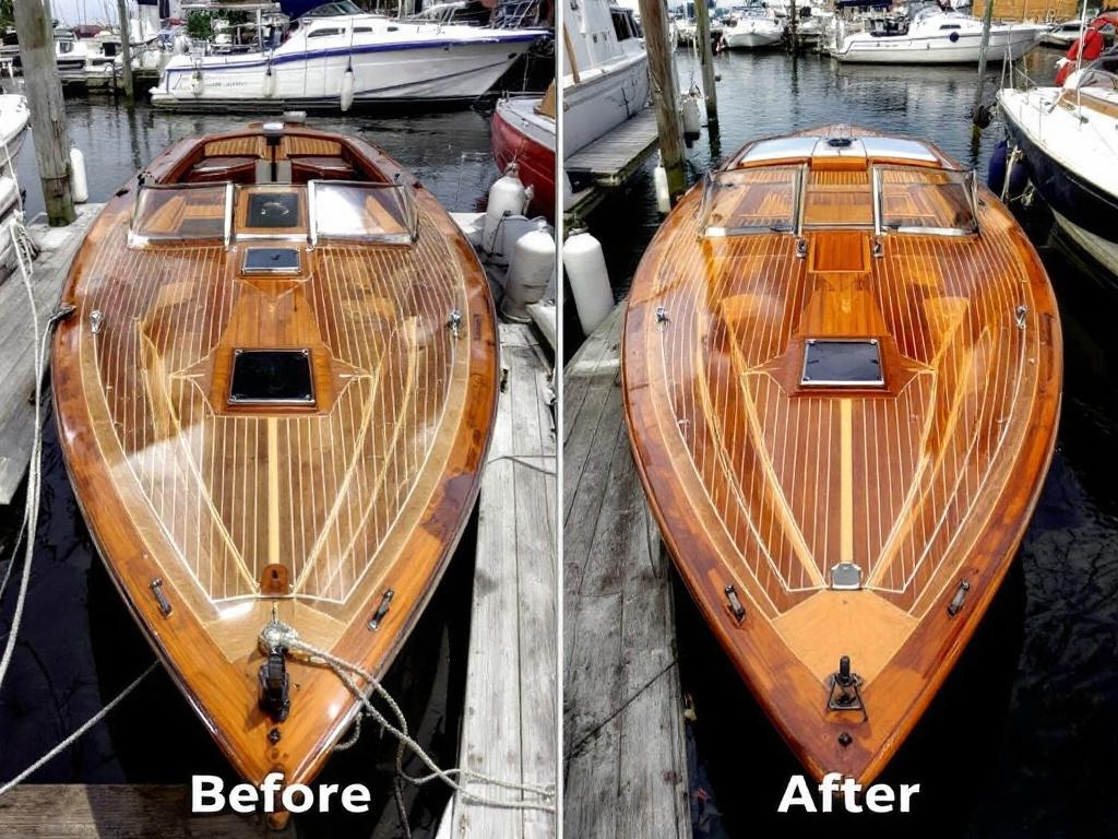 Teak deck restoration before and after - professional sanding, sealing, and refinishing service
